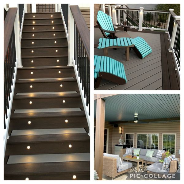Trex Transcends Gravel Path With Spiced Rum Accents, Select Railings, Rain Escapes Ceiling, LED Lights, & Many Fancy Details