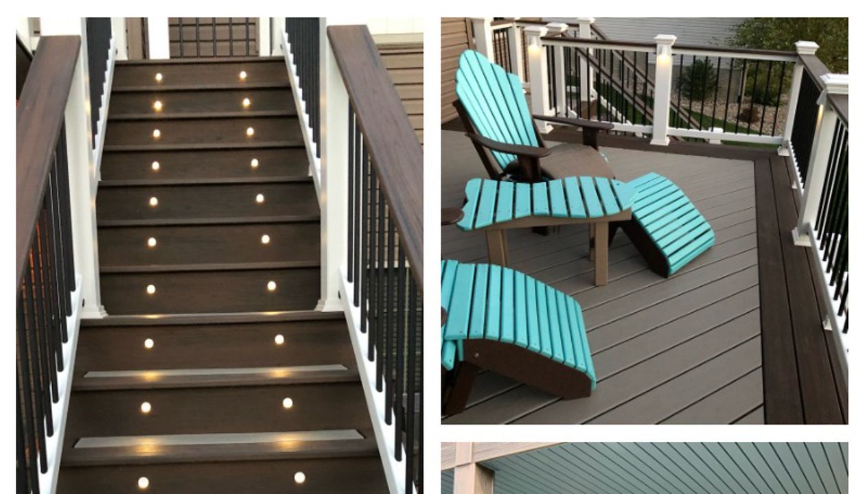 Trex Transcends Gravel Path With Spiced Rum Accents, Select Railings, Rain Escapes Ceiling, LED Lights, & Many Fancy Details