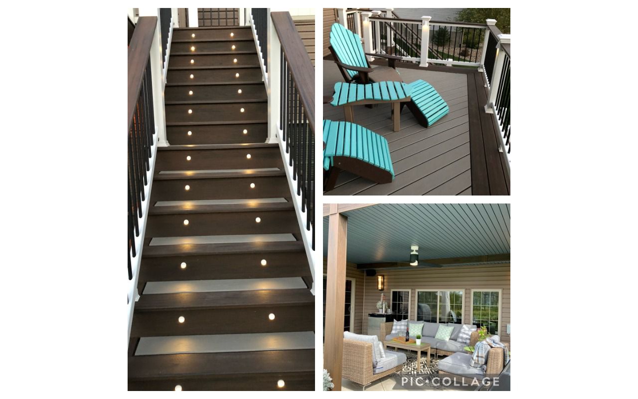 Trex Transcends Gravel Path With Spiced Rum Accents, Select Railings, Rain Escapes Ceiling, LED Lights, & Many Fancy Details