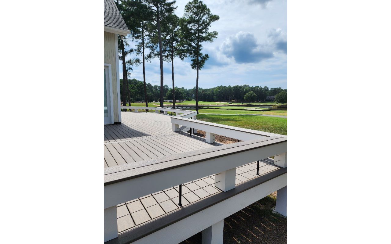 Trex Transcend Linage Biscayne With Custom Wrap-Around Benches and White PVC Fascia, Cary NC