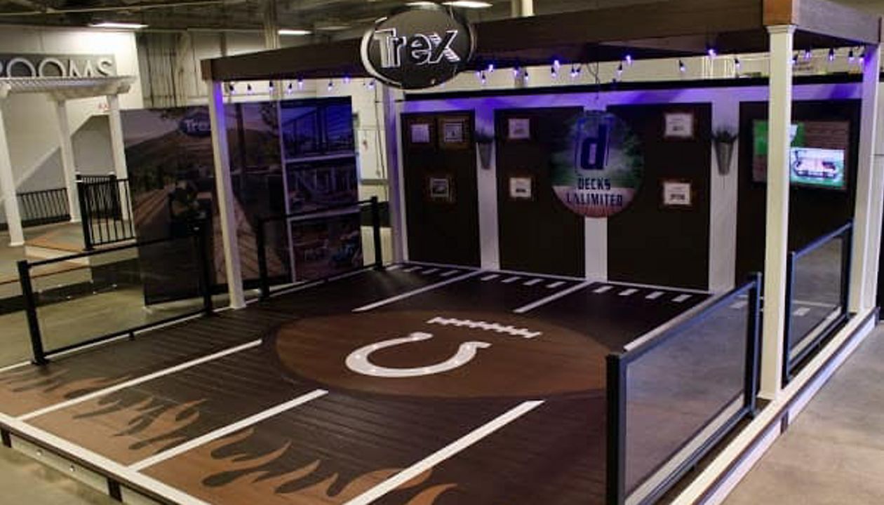 Colts TREX Deck, one of a kind sports deck with flame, yard marks, football with laces inlay.  This deck won the Decks Wars Competition in Indianapolis.