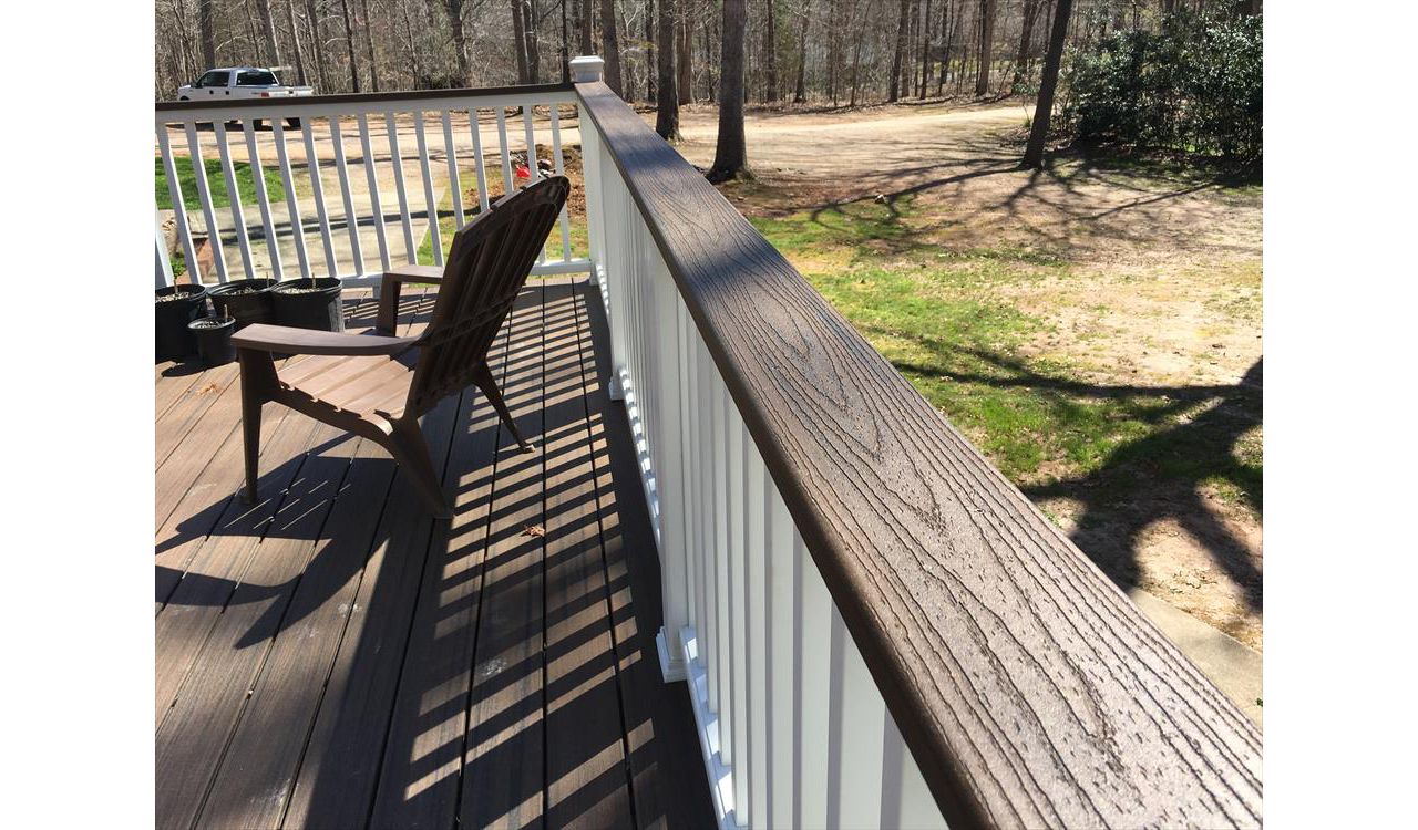 Trex Transcend Classic White railings with Spiced Rum 2x4 cap is consistent and beautiful for years to come!