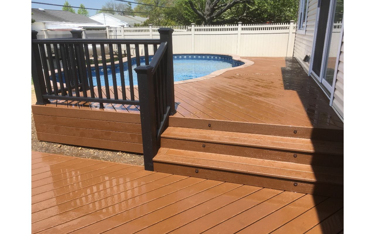 poolside deck with black Transcends railings