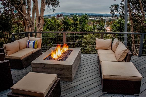 Deck in Del Mar with Built in Concrete Fire Pit