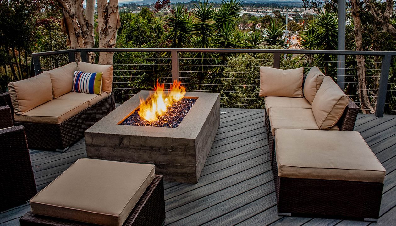 Deck in Del Mar with Built in Concrete Fire Pit