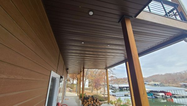 New Trex Rainescape with Aluminum Soffit and LED lighting done in Sunrise Beach, MO at Lake of the Ozarks