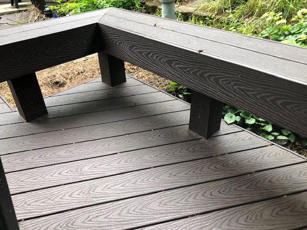 The Trex Select Woodland Brown benches are finished with fascia board & the supports are even clad so no wood is visible