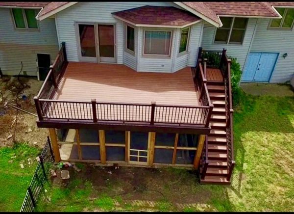 Trex deck with Rain escape and screen room below in Indianapolis