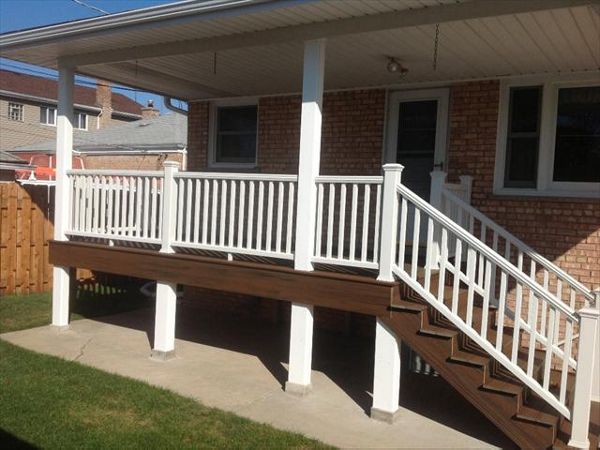 Spiced Rum Porch Flooring with White Transcend Railings