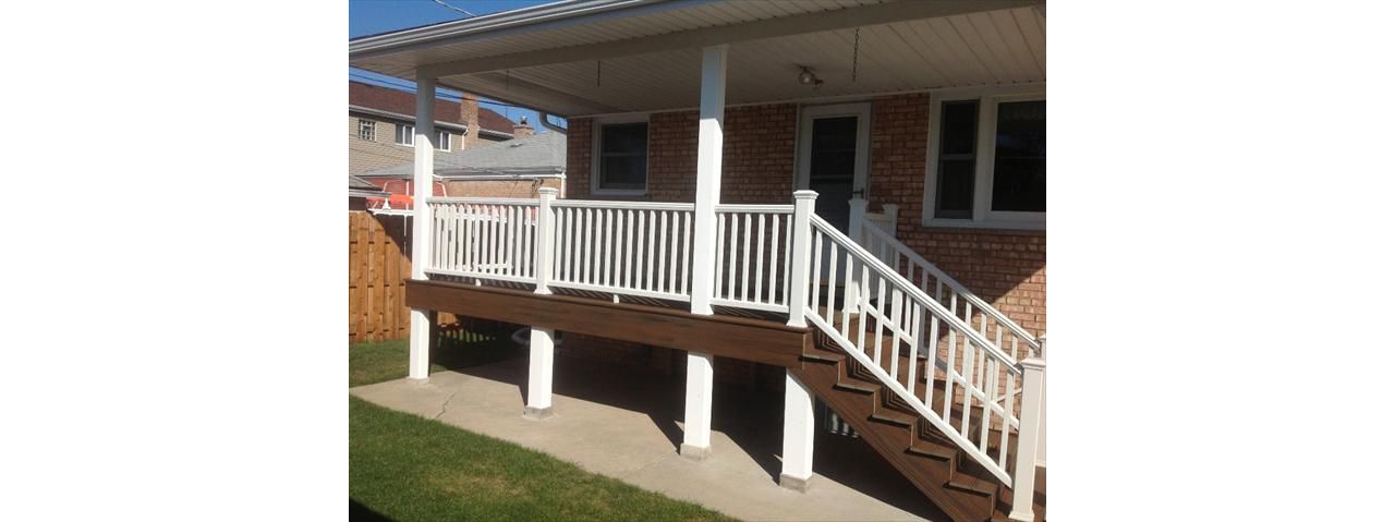 Spiced Rum Porch Flooring with White Transcend Railings