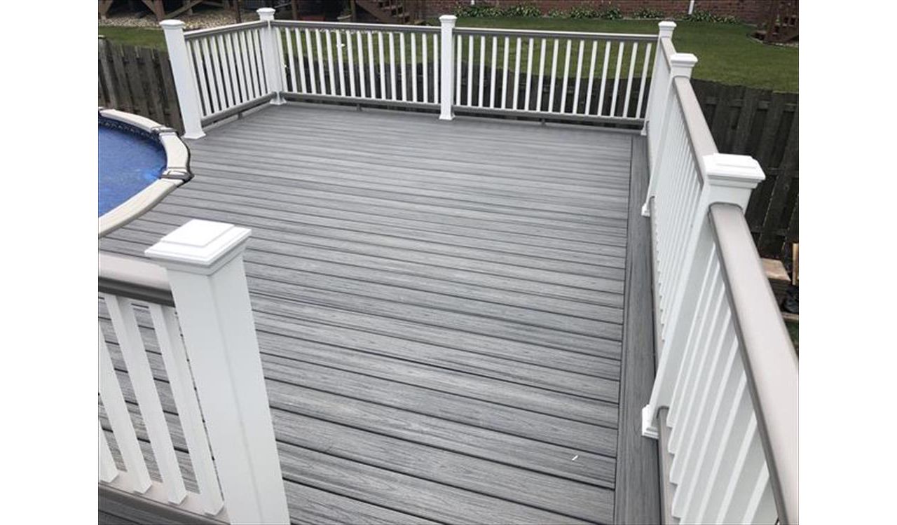 Oak Forest, IL Pool Deck Island Mist decking - Gravel Path Transcend railings with white balusters