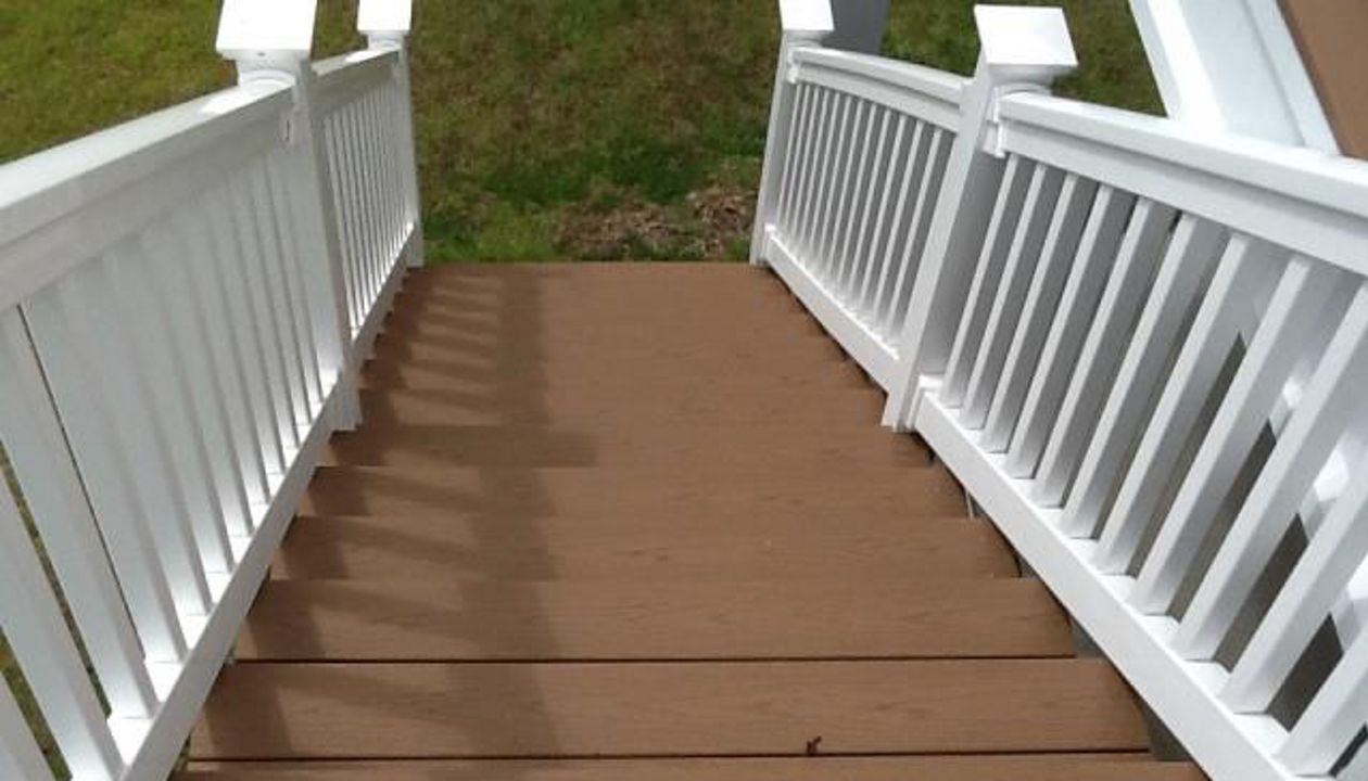 Trex Beach Dune stairs are finished off with riser boards