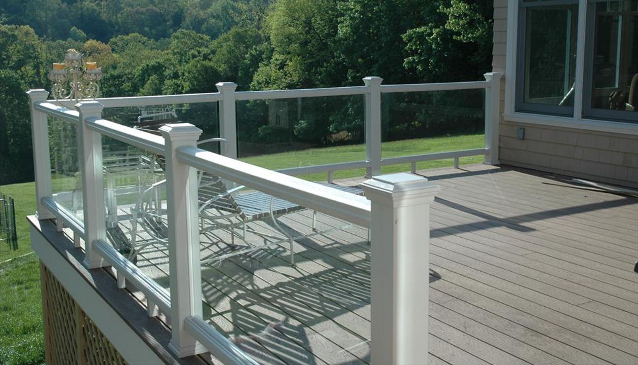 Trex decking , glass rail