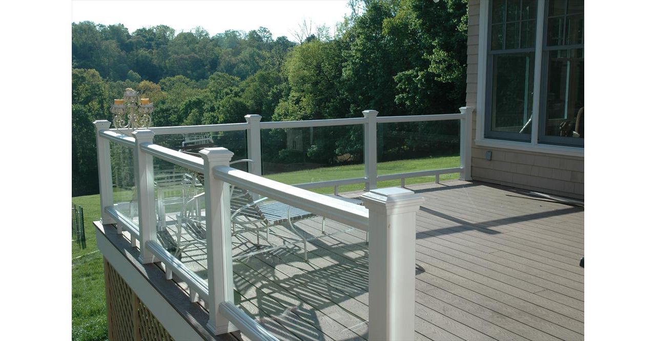 Trex decking , glass rail