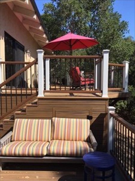 Trex Transcend Tropical Deck in Salinas, CA.  Havana Gold and Island Mist decking with Transcend Rail and Trex Lights too!