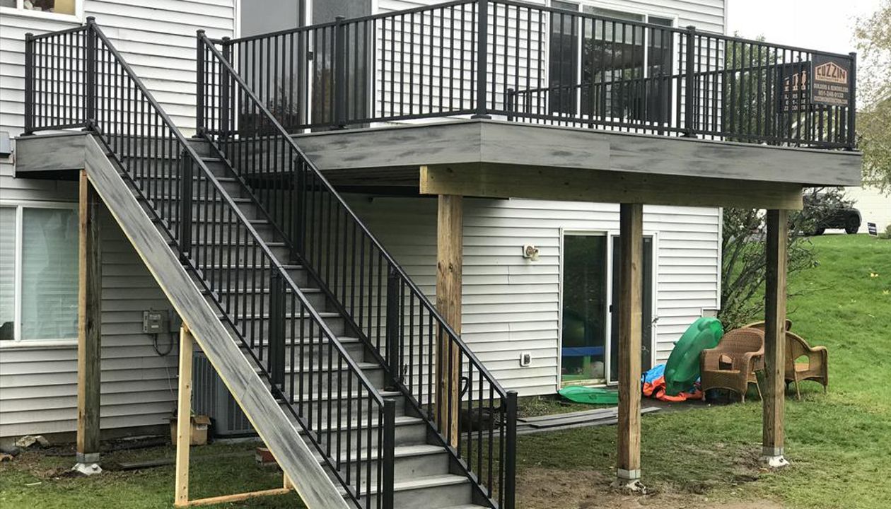 Trex Transcend Island Mist Composite Deck with Black Aluminum Rail &amp;amp; Lights in Woodbury, MN