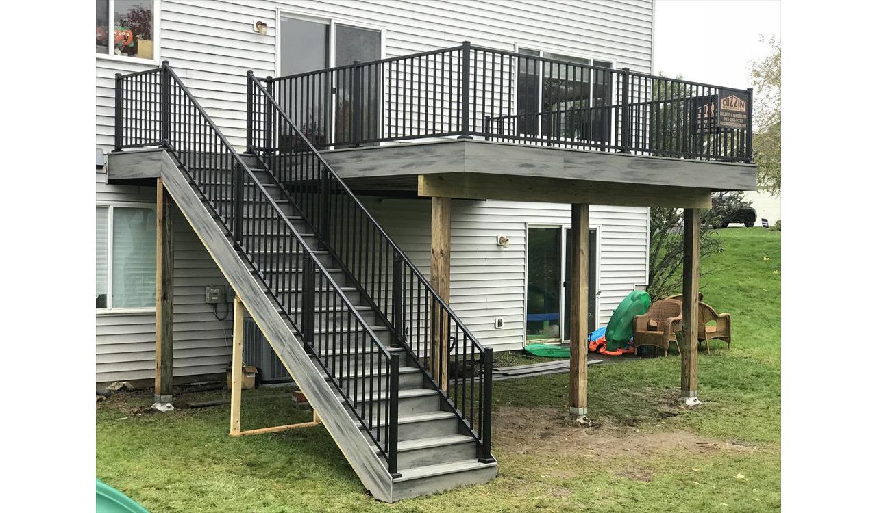 Trex Transcend Island Mist Composite Deck with Black Aluminum Rail &amp;amp; Lights in Woodbury, MN