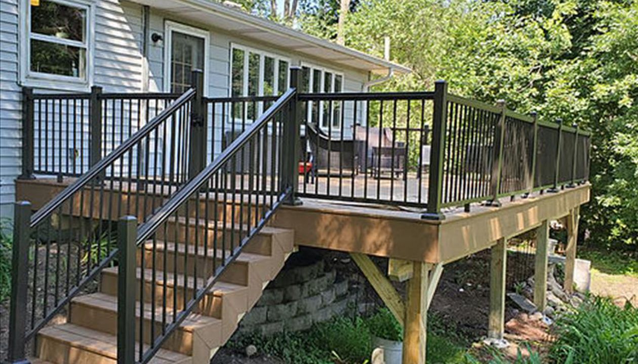 Trex Enhance Composite Decking in Beach Dune Color with Aluminum Railing