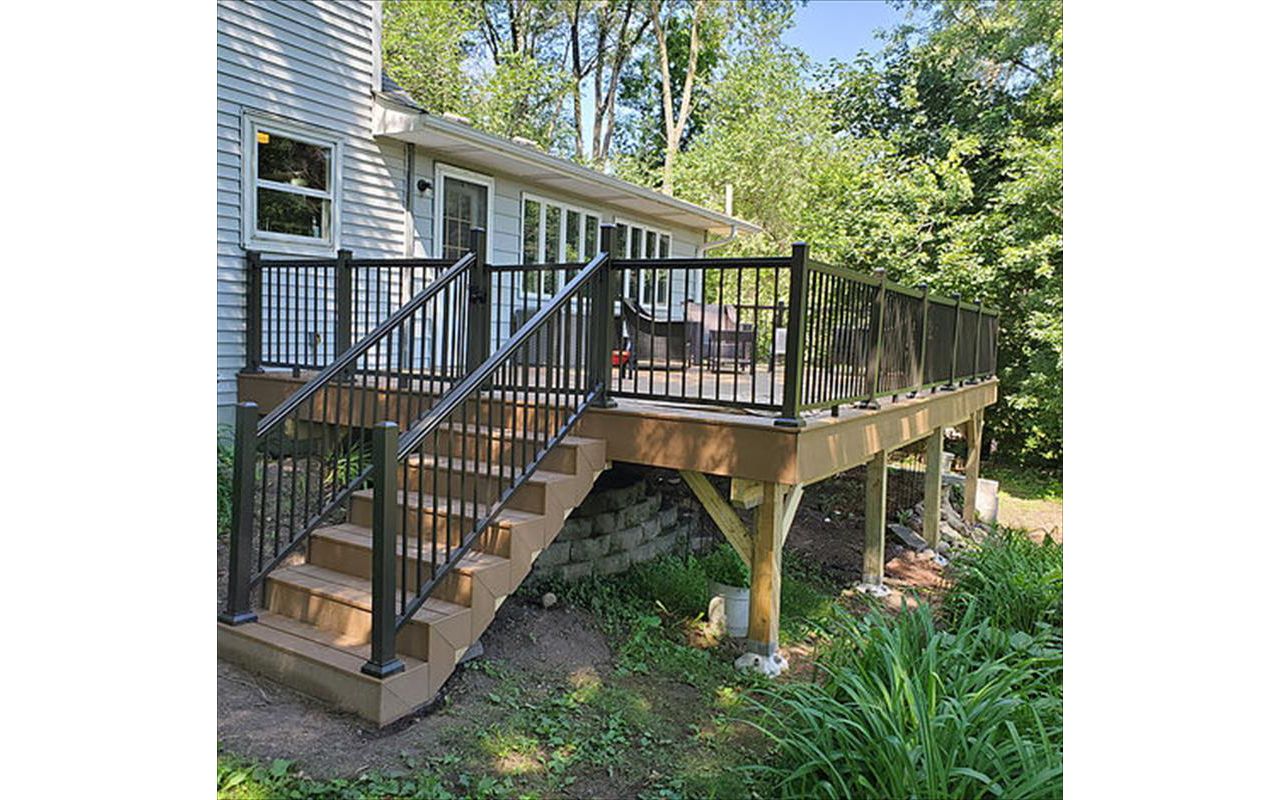 Trex Enhance Composite Decking in Beach Dune Color with Aluminum Railing
