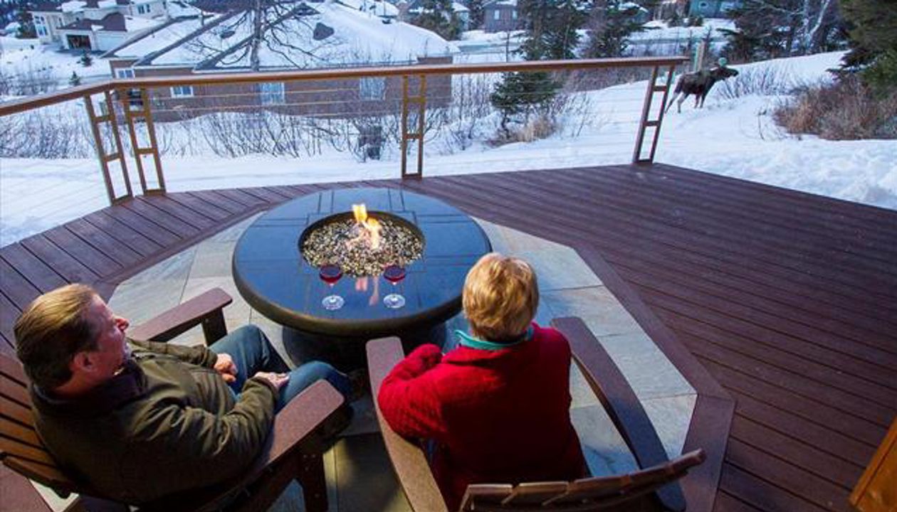 An Alaskan visitor to this Treeline Trex deck.
