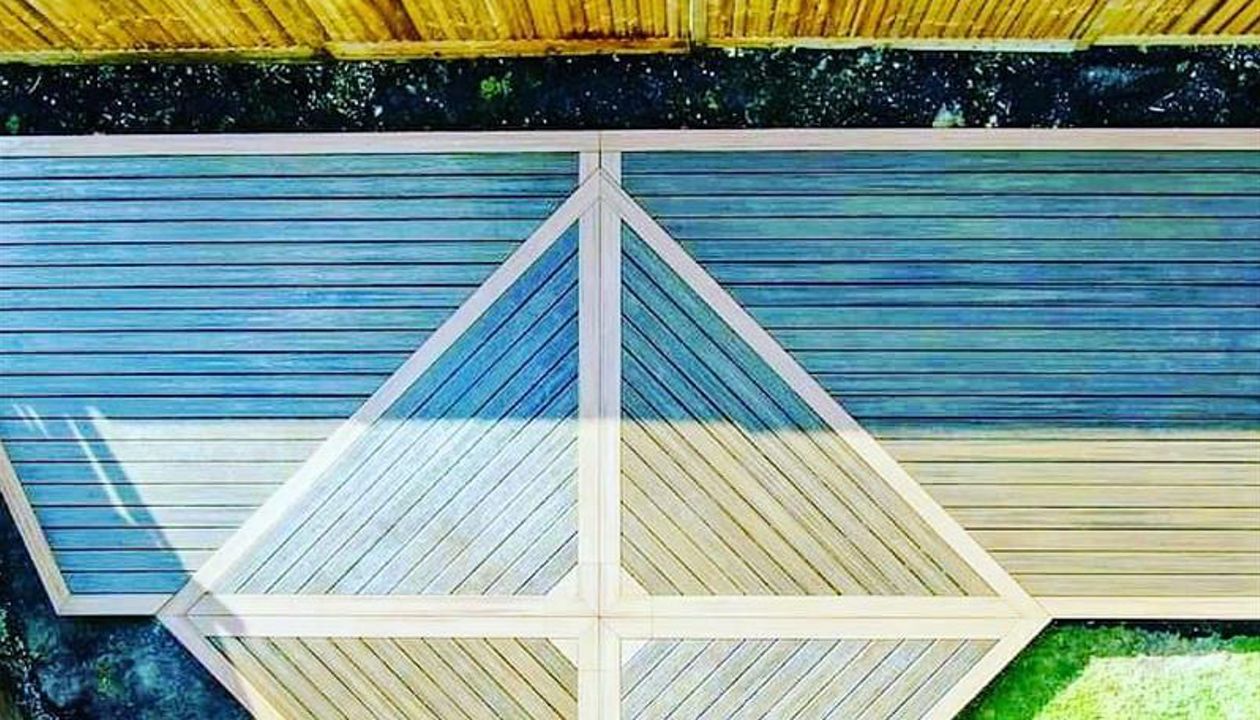 Trex Transcend Tiki Torch and Trex Transcend Spiced Rum Decking in Dorking , England UK