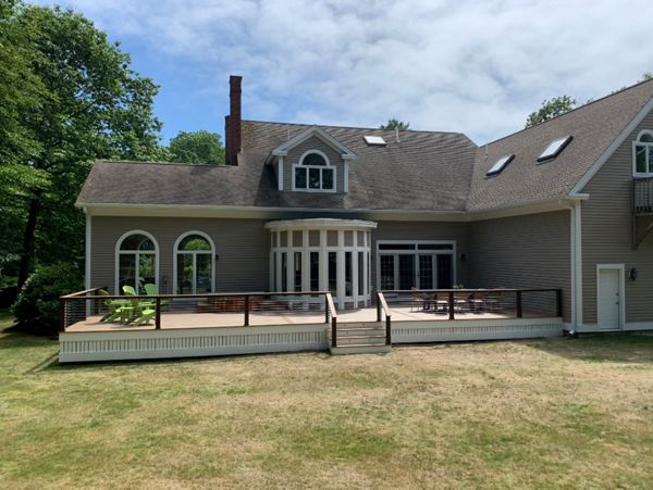Toasted Sand & Havana Gold, Vintage lantern posts & railing w/stainless cable