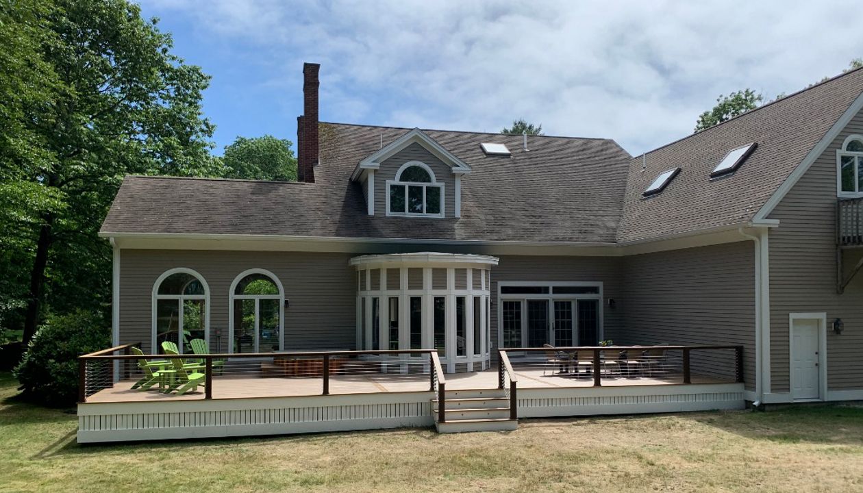 Toasted Sand & Havana Gold, Vintage lantern posts & railing w/stainless cable
