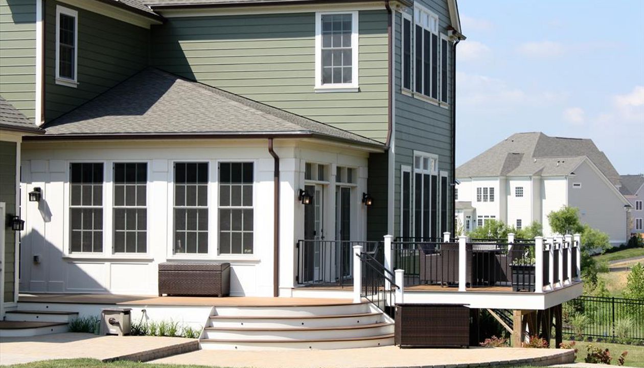View of a trex deck from the front walkway