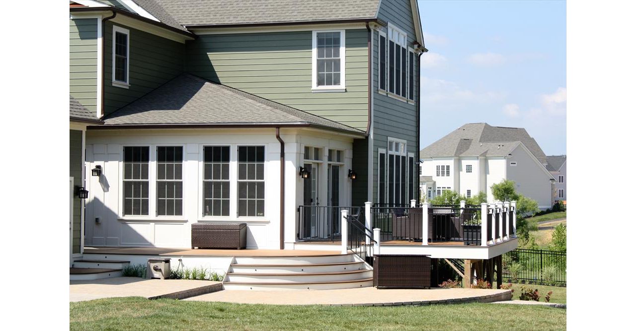 View of a trex deck from the front walkway