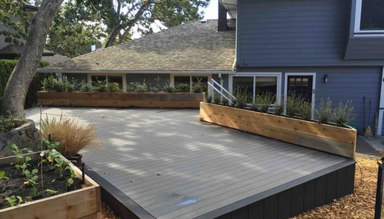 Garden deck under Oak Trees