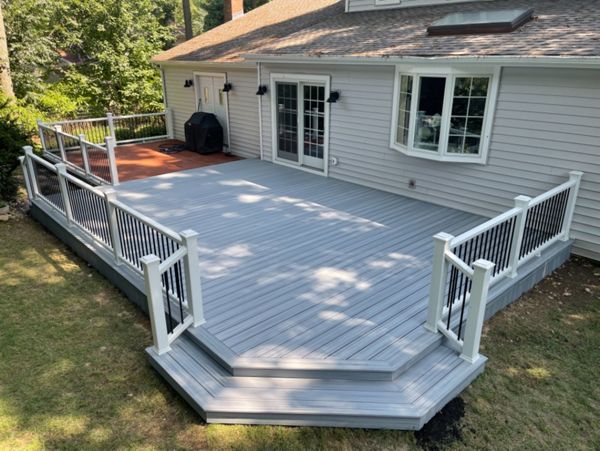 Foggy Wharf color with white Trex rail