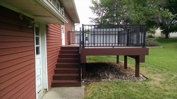 Deck color-Fire Pit, Transcend, Classic Earth Tone.   Rails-Trex Reveal Aluminum, color charcoal black.