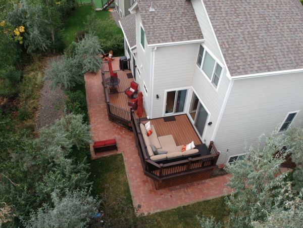 Tiki Torch and Lava Rock Deck, Trex Signature Aluminum Railing Aurora Colorado