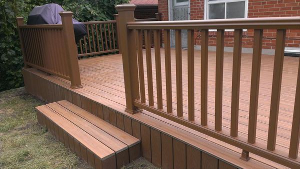 Transcend Tree House custom made COMPOSITE deck with Trex railing and skirting. The deck built in Toronto, Mississauga, Scarborough, Etobicoke, North York, Markham, Richmond Hill, Thornhill, Vaughan, Richmond Hill, Thornhill, Vaughan