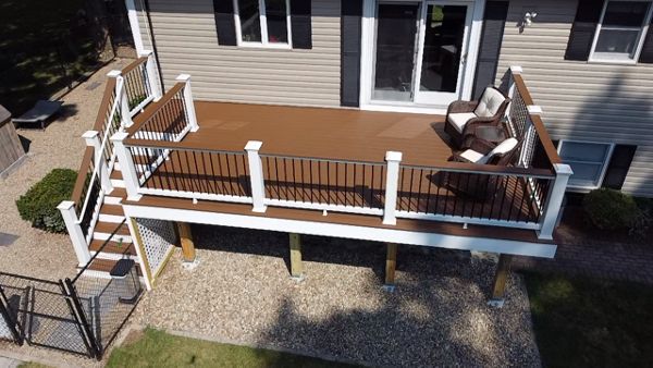 12x20 Deck Space, Trex Select Saddle Decking with Trex Select Railings with Cocktail Rails, in North Reading, MA
