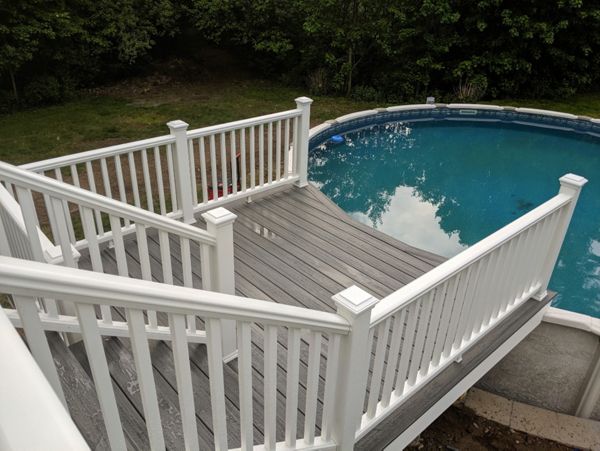 Trex Island Mist with white Transcend railings.
