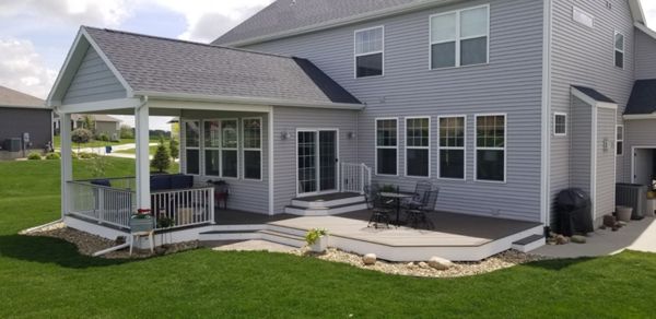 Roof extension over Trex Enhanced Coastal Bluff deck