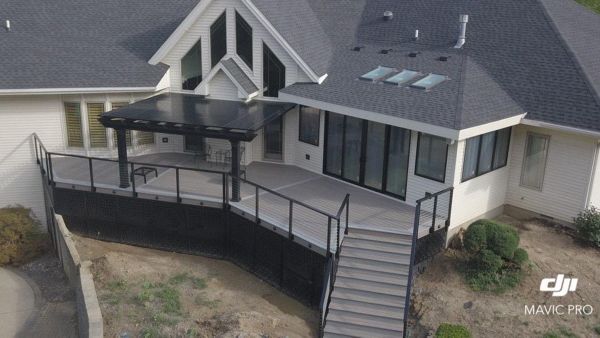 Trex Deck with cable railing and aluminum Pergola in Urbana IL.