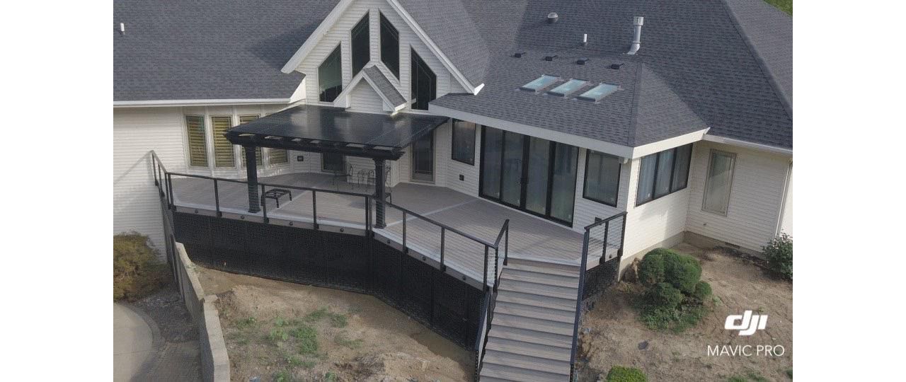 Trex Deck with cable railing and aluminum Pergola in Urbana IL.