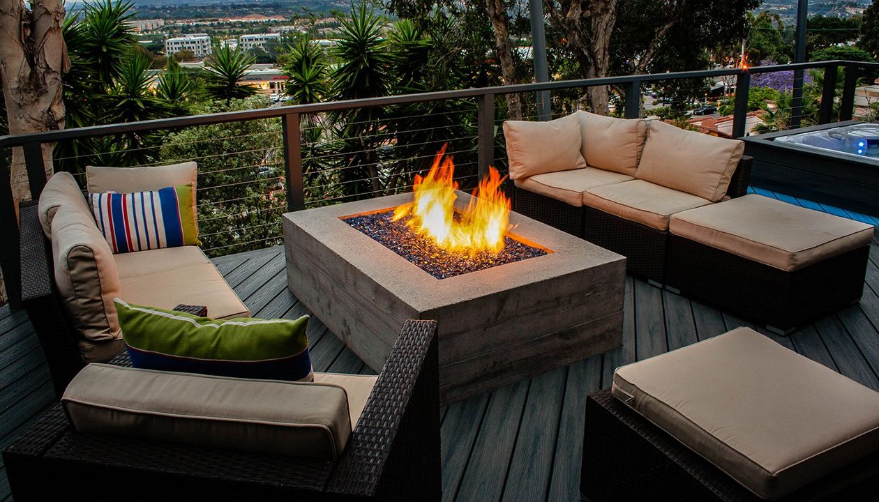 Deck in Del Mar with Built in Fire Feature