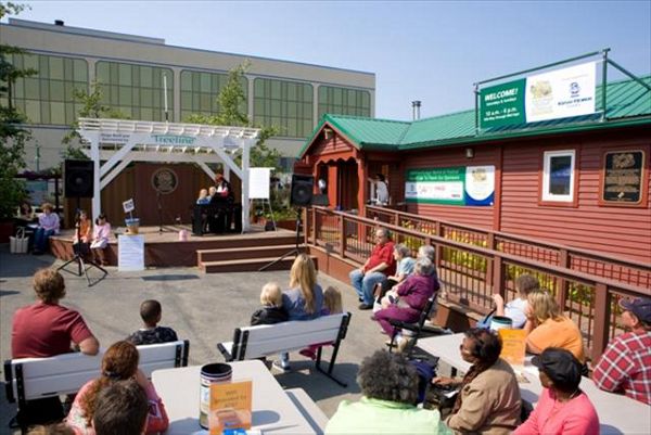 Visitors flock to the downtown Anchorage Treeline Trex stage