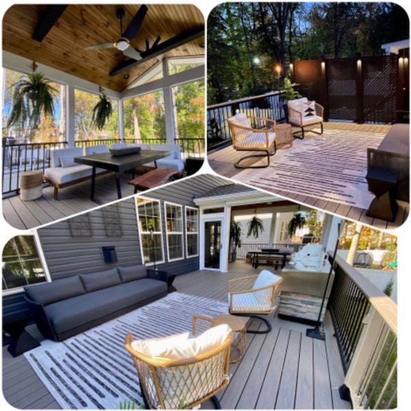 Trex Biscayne decking with a screened in outdoor living space.