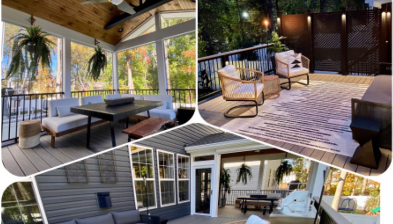 Trex Biscayne decking with a screened in outdoor living space.