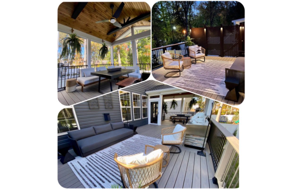 Trex Biscayne decking with a screened in outdoor living space.