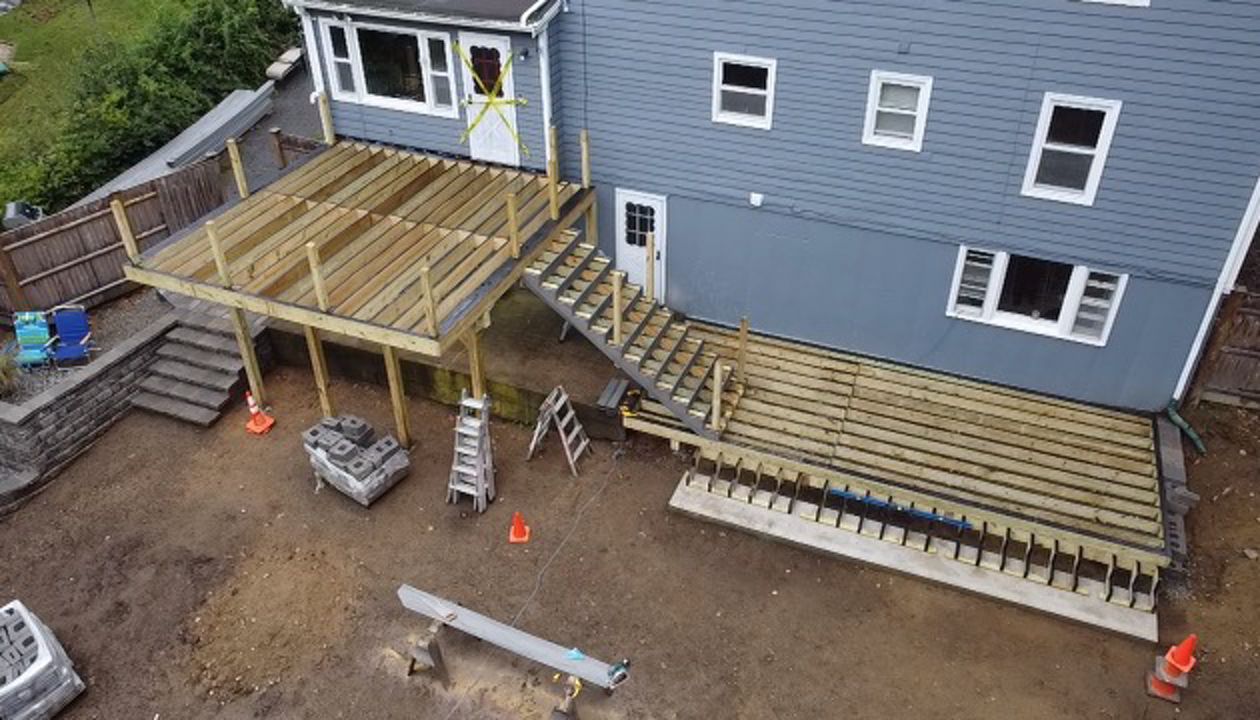 Deck Frame on Beautiful 2-Tier Outdoor Living Space, in Ipswich, MA