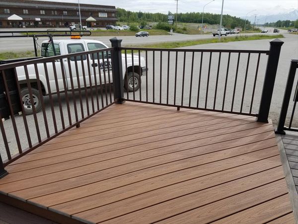 Trex Transcends decking with signature railing and trex lighting system
