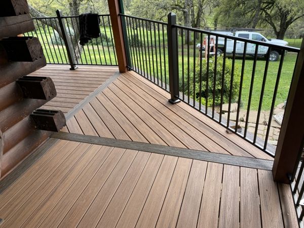 Tiki Torch Decking corner with Spiced Rum Boarder Placerville, CA