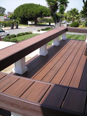 Trex Spiced Rum decking with unique bench, San Diego, CA