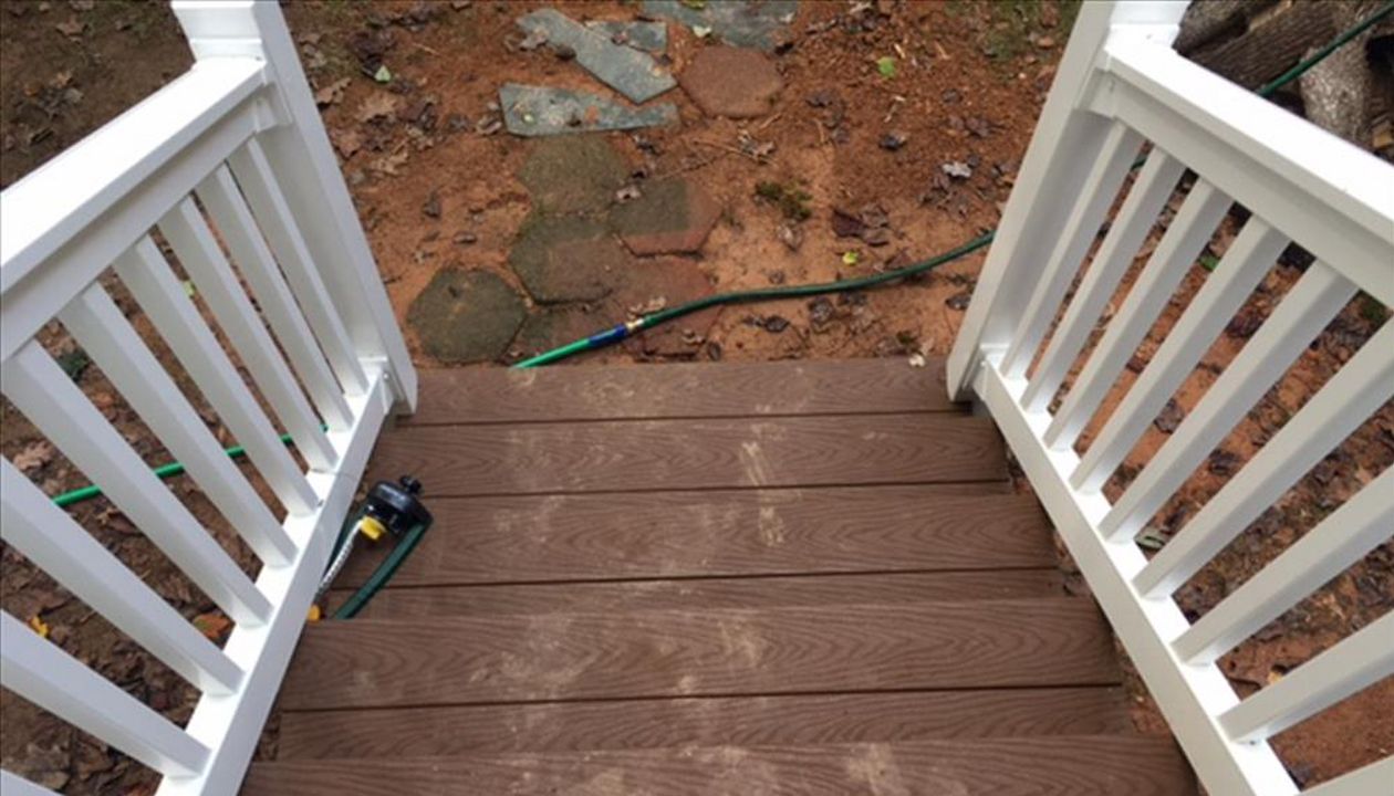 Trex Select stairs require just a simple hose off to look perfect again