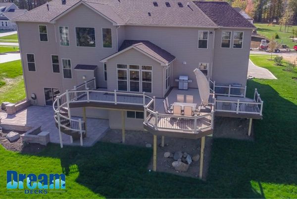 Elegant elevated deck with a multi-level design for family gatherings.